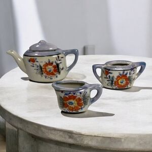 Vintage Japanese Tea Pot 4 pc Set Mini Lusterware Hand-painted